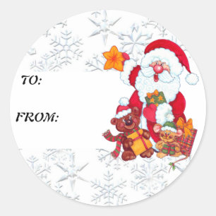 Sticker Rond Tag cadeau Noël Père Noël