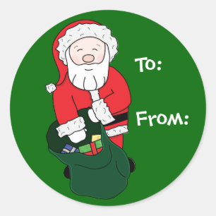 Sticker Rond Tag cadeau père Noël