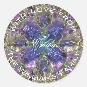 Sticker Rond Tag Cadeau Violet Kaleidoscopique
