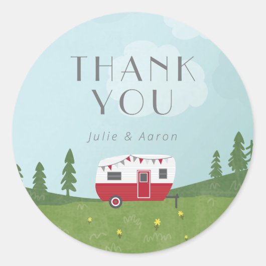 Sticker Rond Tag de Merci Mariage vintage Camper (Devant)