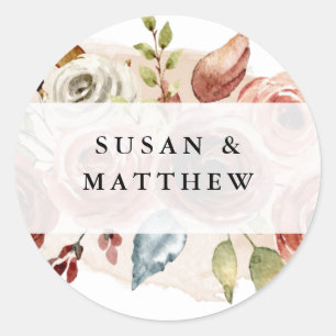 Sticker Rond Tag Fleurs Boho, Favor de mariage, Terre Florale