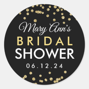 Sticker Rond Tag Gold Faux Parties scintillant Confetti Noir