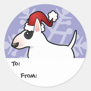 Sticker Rond Tags cadeaux Christmas Bull Terrier