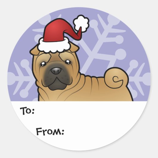 Sticker Rond Tags cadeaux Christmas Shar Pei (Devant)