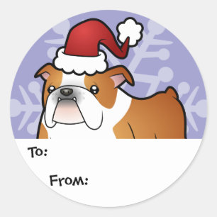 Sticker Rond Tags cadeaux de Christmas Bulldog
