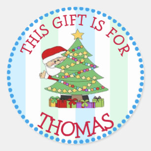 Sticker Rond Tags de Noël personnalisés Cute Père Noël et Tree