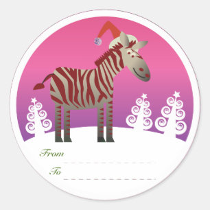Sticker Rond Tags des cadeaux de Noël : Zebra