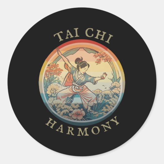 Sticker Rond Tai Chi Dessin Historique Flot Harmonie (Devant)