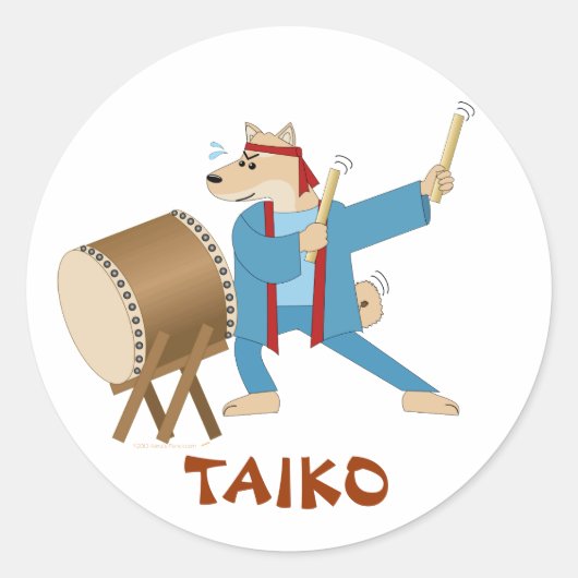 Sticker Rond Taiko Drum Dessin Chien Taiko Drummer (Devant)