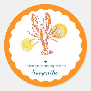 Sticker Rond Tails de homard grillé BBQ Fruits de mer été Anniv