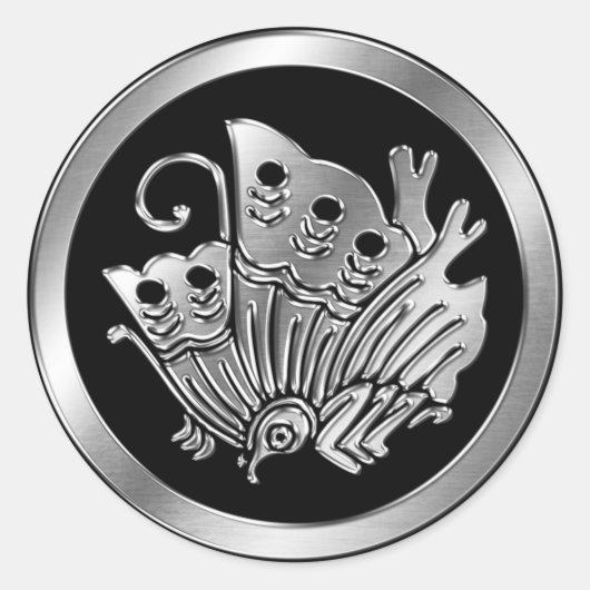 Sticker Rond Taira Clan Kamon Argent Chrome (Devant)