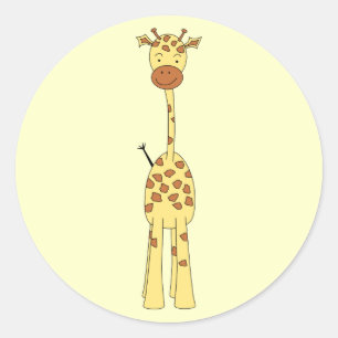 Sticker Rond Tall Cute Giraffe. Un dessin animé animal.