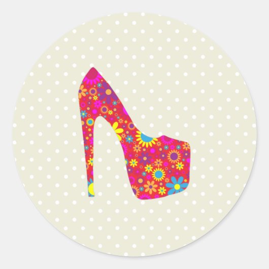 Sticker Rond Talons Hauts, Stiletto, Pompes, Fleurs, Chaussures (Devant)