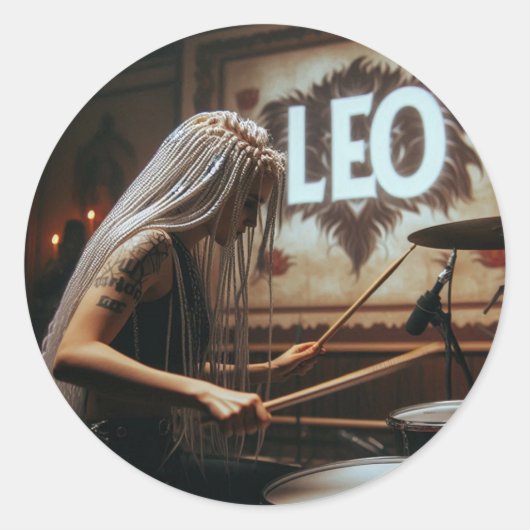 Sticker Rond Tambours de musiciens Leo Zodiac (Devant)