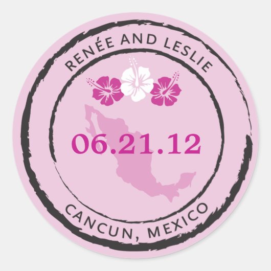 Sticker Rond Tampon de passeport mexicain aux fleurs d'hibiscus (Devant)