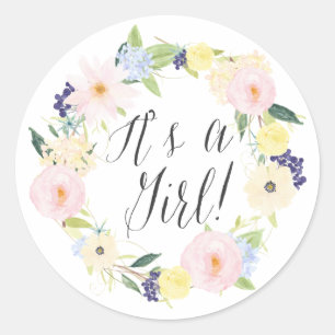 Sticker Rond Tampon pour Baby Shower Couronne Florale Pastel C'
