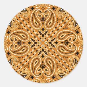 Sticker Rond Tan Brown Paisley Western Bandana Scarf Imprimer