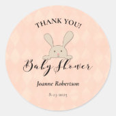 Sticker Rond Tan Bunny Rabbit Coral Diamond Baby shower (Devant)