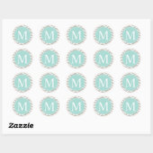 Sticker Rond Tan Chevron Turquoise Monogramme (Feuille)