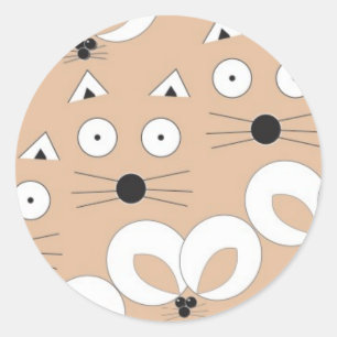 Sticker Rond Tan de motif de chat et de souris