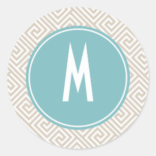 Sticker Rond Tan et Aqua Grèce Motif clé Monogramme