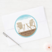 Sticker Rond Tan et bleu Deux transats Adirondack | MARIAGE (Enveloppe)