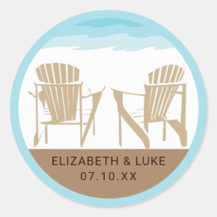 Sticker Rond Tan et bleu Deux transats Adirondack   MARIAGE