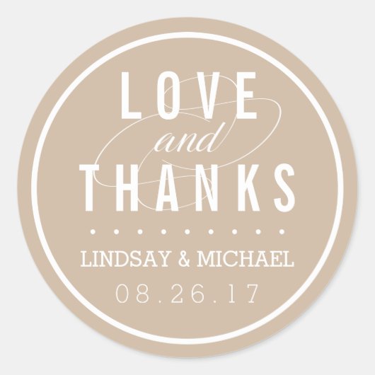 Sticker Rond Tan et mariage blanc Favoriser le Merci (Devant)