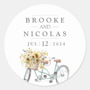 Sticker Rond Tandem de tournesol rustique Mariage d'aquarelle