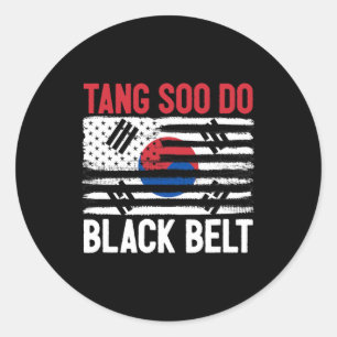 Sticker Rond Tang Soo Do Black Belt Karate Fighter Coréen Marti