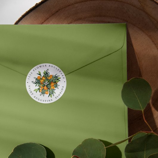 Sticker Rond Tangerine Orange | Adresse de retour botanique chi