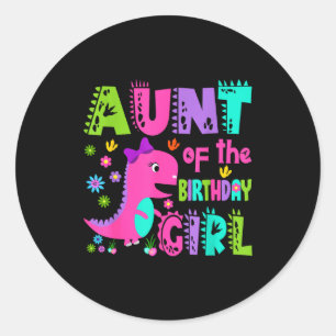 Sticker Rond Tante de la fille d'anniversaire saurus rex dinosa