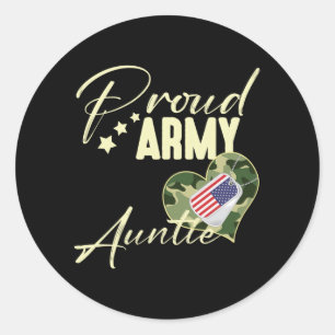 Sticker Rond Tante de l'armée fière d'homme Camouflage Dog Tag