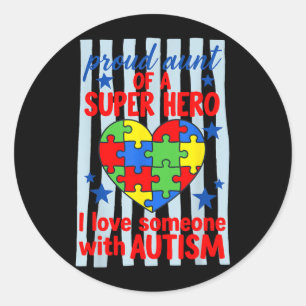 Sticker Rond Tante fière Super-héros Puzzle de sensibilisation