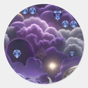 Sticker Rond Tanzanite Diamant Céleste Lune Luxe Esthétique