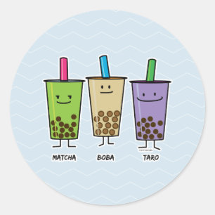Sticker Rond Tapioca de taro de lait de boissons de vert de th