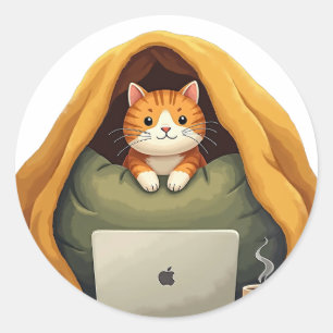 Sticker Rond Tapis de chat en mode survie introverti Forteresse
