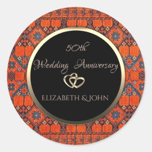 Sticker Rond Tapis Oriental Or Élégant Anniversaire
