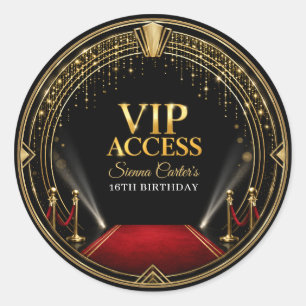 Sticker Rond Tapis Rouge VIP Hollywood Or Noir Anniversaire