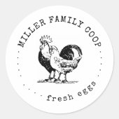 Sticker Rond Tapis Rustique Famille de machines à écrire Poulet (Devant)