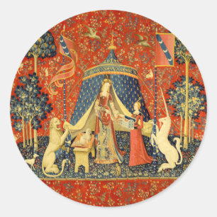 Sticker Rond Tapisserie Médiévale de la Dame et la Licorne : Ar