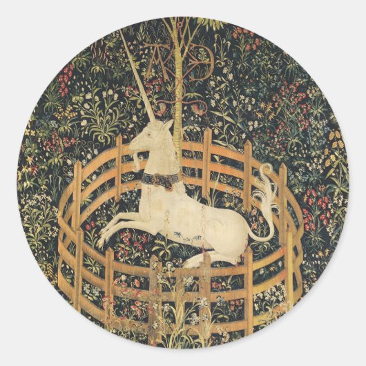 Sticker Rond Tapisseries Unicorne Tapisserie classique (Devant)