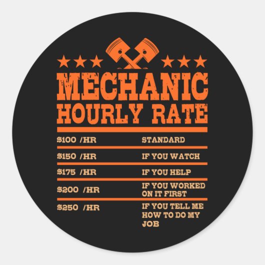 Sticker Rond TARIF HORAIRE MÉCANIQUE Funny Voiture Tarifs mécan (Devant)