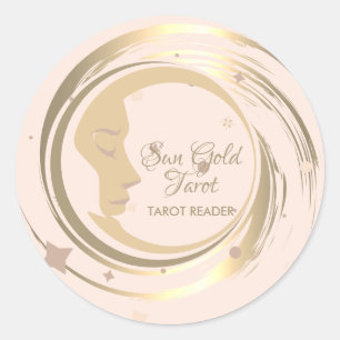 Sticker Rond Tarot Reader Gold Stars Lune Horoscope céleste