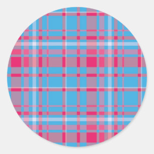 Sticker Rond Tartan bleu et rouge
