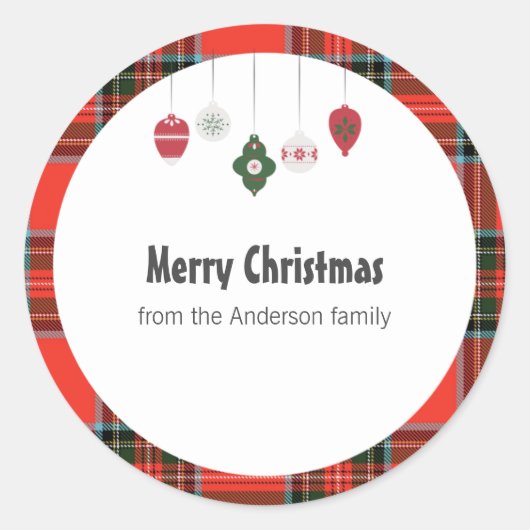 Sticker Rond Tartan de Noël et bauble (Devant)