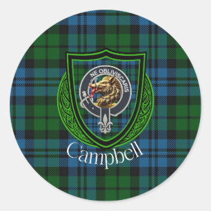 Sticker Rond Tartan et blason du clan écossais Campbell