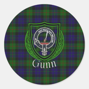 Sticker Rond Tartan et blason du clan écossais Gunn