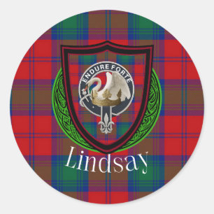 Sticker Rond Tartan et blason du clan écossais Lindsay