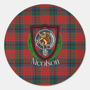 Sticker Rond Tartan et blason du clan écossais Nicolson